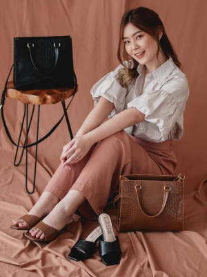 la vita e bella elena sandal kitten heels wanita motif kulit croco model slide mules [lv1005]