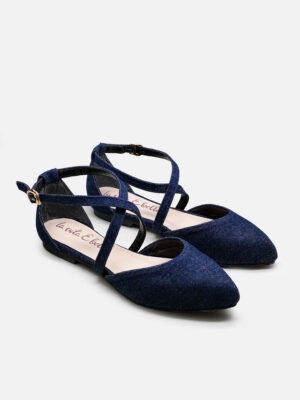 [new] la vita e bella laura crossed strap sandal flat teplek wanita [lv 514] black/denim