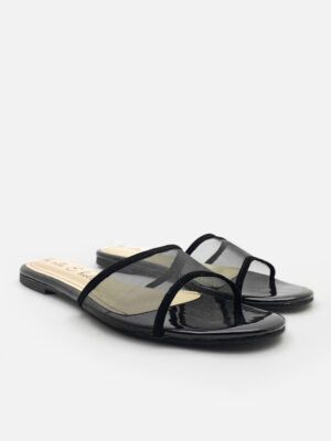 la vita e bella audrey sandal flat teplek slip wanita bahan mesh transparan [lp 518] black