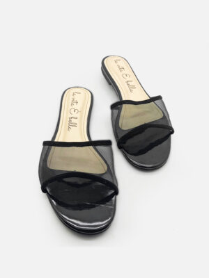 la vita e bella audrey sandal flat teplek slip wanita bahan mesh transparan [lp 518] black