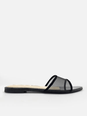 la vita e bella audrey sandal flat teplek slip wanita bahan mesh transparan [lp 518] black