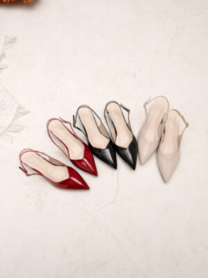 [new] la vita e bella vanya kitten heels wanita sandal slingback women stiletto pointed toe glossy 5cm [lv 5507]