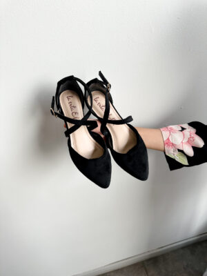 [new] la vita e bella laura crossed strap sandal flat teplek wanita [lv 514] black/denim