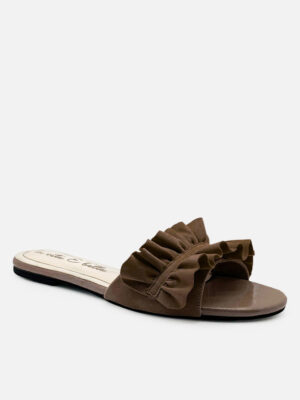 la vita e bella peony sandal flat teplek wanita model ruffle bahan suede vevet [lp501]
