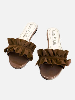 la vita e bella peony sandal flat teplek wanita model ruffle bahan suede vevet [lp501]