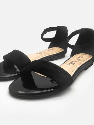 la vita e bella anya ankle strap sandal flat wanita dengan tali [lp 528] black