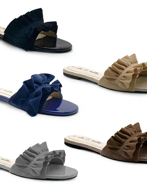 la vita e bella peony sandal flat teplek wanita model ruffle bahan suede vevet [lp501]
