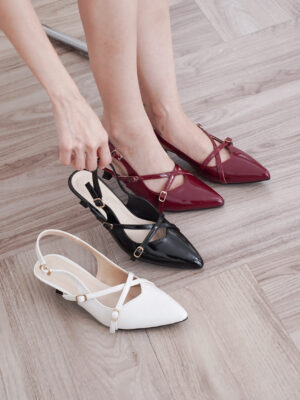 la vita e bella louise sandal kitten heels wanita strap silang slingback glossy [lv 5503]