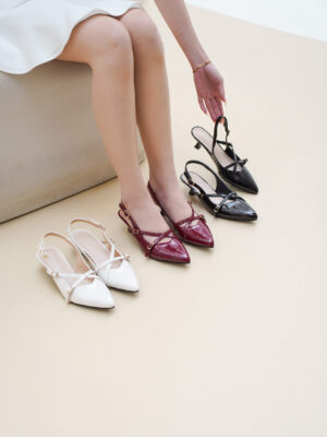 la vita e bella louise sandal kitten heels wanita strap silang slingback glossy [lv 5503]