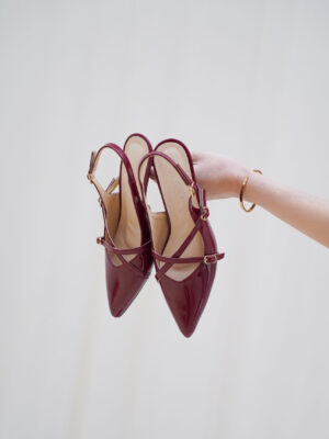 la vita e bella louise sandal kitten heels wanita strap silang slingback glossy [lv 5503]