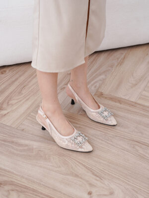 [new] la vita e bella prudence women slingback stiletto heels 5 cm pointed lace hak wanita swarovski crystal [lv 5505]