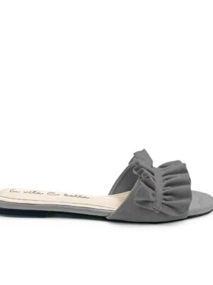 la vita e bella peony sandal flat teplek wanita model ruffle bahan suede vevet [lp501]
