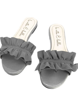 la vita e bella peony sandal flat teplek wanita model ruffle bahan suede vevet [lp501]