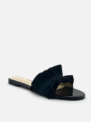 la vita e bella peony sandal flat teplek wanita model ruffle bahan suede vevet [lp501]