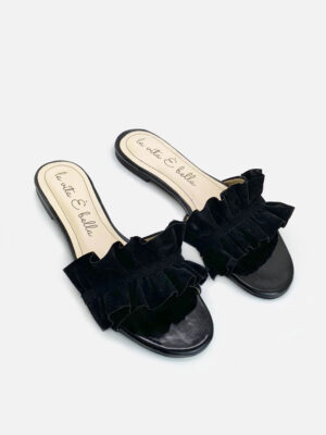 la vita e bella peony sandal flat teplek wanita model ruffle bahan suede vevet [lp501]