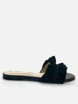la vita e bella peony sandal flat teplek wanita model ruffle bahan suede vevet [lp501]
