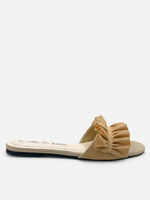 la vita e bella peony sandal flat teplek wanita model ruffle bahan suede vevet [lp501]