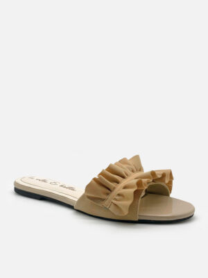 la vita e bella peony sandal flat teplek wanita model ruffle bahan suede vevet [lp501]