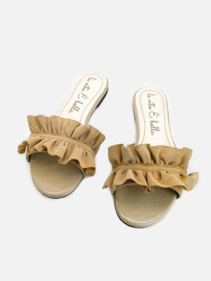 la vita e bella peony sandal flat teplek wanita model ruffle bahan suede vevet [lp501]