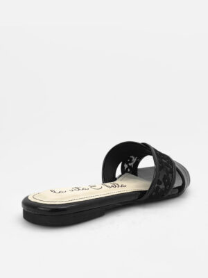 la vita e bella floral sandal flat slip wanita model cross motif bunga bahan glossy [lp 510] black