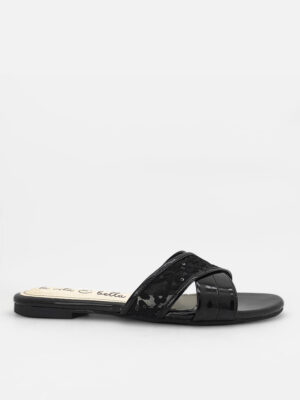 la vita e bella floral sandal flat slip wanita model cross motif bunga bahan glossy [lp 510] black
